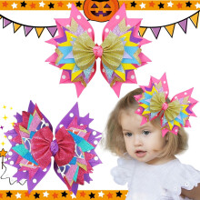2er-Set 7-Zoll-Glitzerhaarschleifen für Mädchen, mehrfarbige Haarspangen mit Schleifen für Kinderfrisuren bei Cheerleading-Partys