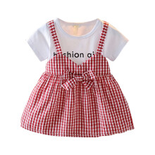 Modisches, kurzärmeliges, kariertes Prinzessinnenkleid in A-Linie für Mädchen in kleinen und mittleren Größen (2-3 Jahre).