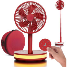 Tragbarer kabelloser Ventilator, 4 Geschwindigkeitsstufen, LED-Licht, Fernbedienung und Tragetasche, USB-C-Powerbank für Wohnmobil-/Outdoor-Reisen