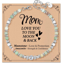Armbånd med månesteinsperler til mamma – bursdags-, jule-, morsdagsgave – kompatibel med naturlige helbredende steiner