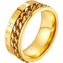 Herrenring aus 8 mm Edelstahl mit Kette, Spinner, Wikinger-Rune und Odin-Schriftzug