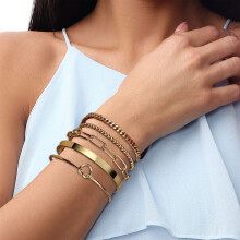 5-delige gouden armbandenset voor dames, niet-verkleurende Cubaanse touwarmbanden, stapelbare hiphop sieraden cadeau – geschikt voor alle polsmaten