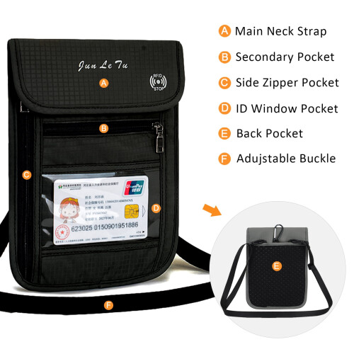 Kaulakoru RFID-suojatulla passikotelolla, musta 1