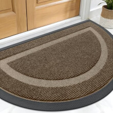 Zerbino semicircolare – Impermeabile, per tutte le stagioni, con retro in gomma naturale, facile da pulire, 75x43 cm, marrone