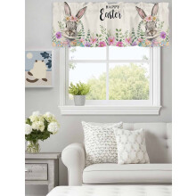 Cortina de linho com estampa de coelho e ovos de Páscoa, 152 x 46 cm, com bolso para varão, ideal para cozinha, quarto e banheiro. Design com
