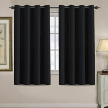 Cortinas térmicas 100% blackout, 132 x 160 cm, com ilhós, pretas (um painel), eficientes em termos energéticos, compatíveis com varões padrão.