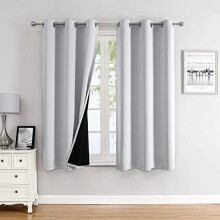 Cortinas 100% blackout para quarto, com isolamento térmico, ilhós, 2 painéis (branco acinzentado, 107 cm x 114 cm) – Compatíveis com varões