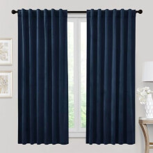 Cortinas de veludo reforçado, bloqueiam a luz e reduzem o ruído, azul-marinho, 132 x 183 cm, 2 painéis – Compatíveis com varões padrão.