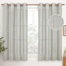 Cortinas de linho cinza claro, 52x45 polegadas (132x114 cm), semitransparentes, texturizadas, com ilhós bronze, filtram a luz, 2 painéis,