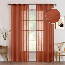 Cortinas com ilhós semitransparentes em terracota (54x96") – Painéis de voile com textura de linho para quarto, sala de estar, decoração em