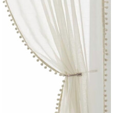 Cortinas transparentes de poliéster com pompons, bolso para varão de 274 cm (108"), pacote com 2 unidades, bege – para quarto, sala de estar,