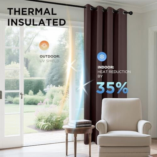 Blackout Curtains 52x54 in, Thermal Insulated, Polyester 1