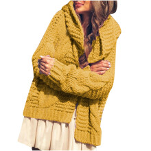 Gilet cardigan en maille torsadée pour femme, pull d'hiver uni, collection Fashion2025, pull décontracté à manches longues et capuche jaune