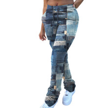 Jeans do Mhná Jeans Ócáideacha Prionta Bríste Strapaí Póca Fada