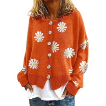 Vintage-Cardigan mit Gänseblümchenmuster aus den 90er Jahren für Damen, Herbst- und Wintermode