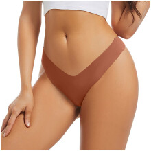 String pour femme, sous-vêtements en soie pour femme, taille basse, couleur unie, sans coutures, invisible, extensible, couleur café, taille L