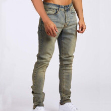 Jean homme déchiré et usé, coupe skinny stretch fuselée, bleu clair