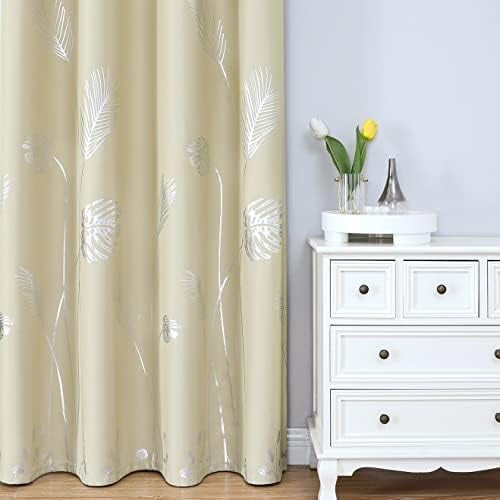 Silver Palm Tree Printed Curtains Beige 42Wx63L 2 Pack 1