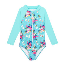 Zwempakje met lange mouwen, rashguard voor baby- en peutermeisjes, 1-delig, met ritssluiting, UPF50+ zonbescherming, geschikt voor kinderen van 6-7