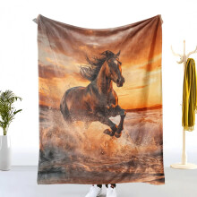 Running Horse Flannel Blanket – Thick Winter Coral Fleece Throw for Sofa, Bedroom; Large, Soft, Animal Pattern