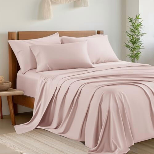 Ensemble de draps en rayonne de bambou et microfibre Queen 4 pièces