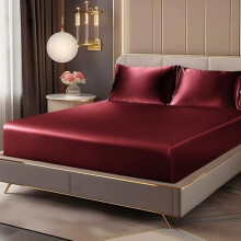 Satijnen lakenset voor een tweepersoonsbed (Queen) met diepe hoes (15 inch) bordeauxrood