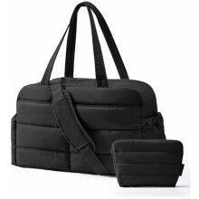 Leichte, wattierte Sporttasche für Damen, 31 l wasserabweisende Wochenendtasche, 2-teiliges Reise-Set – Schwarz