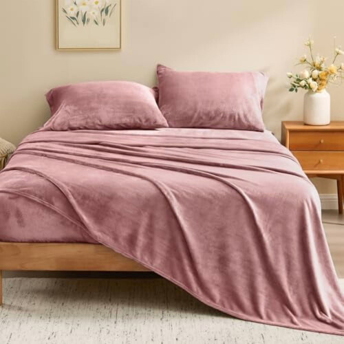 Σεντόνια Flannel Full Size Dusty Pink - Σετ σεντονιών από εξαιρετικά μαλακό φλις Fluffy Extra Plush, 4 1