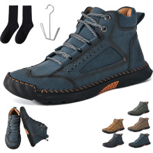 Olveros Boots Men's Comfortable Handmade Leather Boots Waterproof, Arch Support Pressure Relief Spacious Toe Box Outdoor Shoes