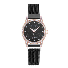 Luxe quartz horloge met sterrenhemel wijzerplaat, modieus analoog quartz horloge met strass bezel en gesimuleerde diamanten, damespolshorloge voor
