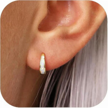 Opal Huggie Earrings Gold Plated 14k Small Hoop