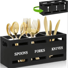 Organizador de cubiertos de madera – Soporte para cubiertos de encimera, organizador de cucharas y tenedores, compatible con utensilios de cocina.