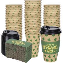 Tasses à café Green Shamrock de 473 ml (16 oz) avec couvercles et feuille d'or