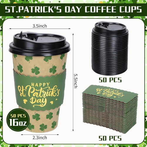 Κύπελλα καφέ 16oz Green Shamrock με καπάκια και χρυσό αλουμινόχαρτο 1