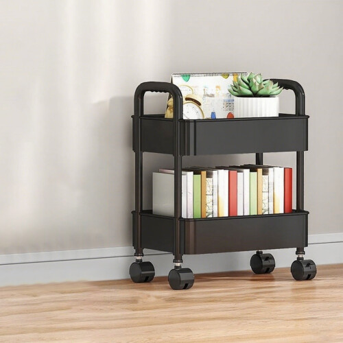 2-Tier Rolling Cart with Wheels,Multifunction Utility Storage, Mobile Shelving Unit Storage Organizer for Kitchen Bathroom Laundry 2