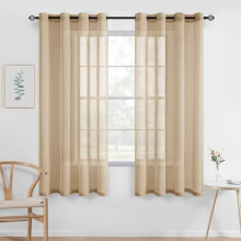 Beige Sheer Linen-Look Grommet Curtains 2-Pack