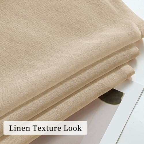 Beige Sheer Linen-Look Grommet Curtains 2-Pack 1