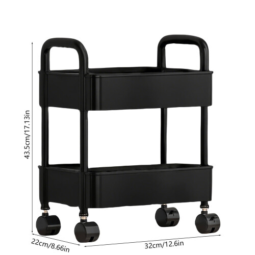 2-Tier Rolling Cart with Wheels,Multifunction Utility Storage, Mobile Shelving Unit Storage Organizer for Kitchen Bathroom Laundry 1
