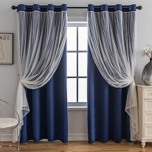 Home Curtains Blackout and Sheer Layered Solid Window Curtain Panel Pair with Grommet Top, 52Wx72L,Navy Blue