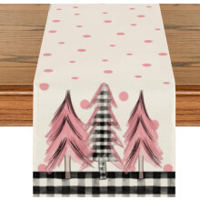 Runner da tavola natalizio, regalo per l'albero di Natale, runner da tavola rosa a pois, decorazioni natalizie invernali in stile rustico, lungo 72