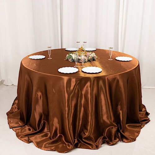 Round Satin Tablecloth 132 in Cinnamon Brown