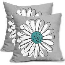Obliečky na vankúše Teal and White Daisy, sada 2 kusov ľanu, 20x20 palcov