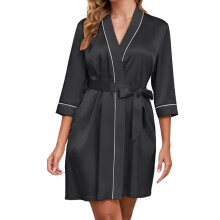 Women's Satin Kimono Robe Tie Waist Soft Lounge Wear S-2XL