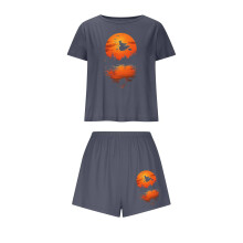 Damespyjamaset met heksenprint voor Halloween – Zachte, elastische tailleband, korte mouwen, plusmaten S-XL