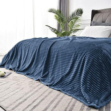 Manta polar tamaño king size – Rayas acanaladas 3D, azul marino