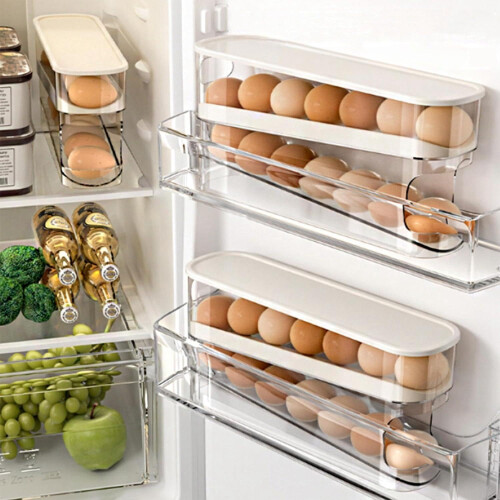 2-Pack Auto Rolling Egg Dispenser, 12-Egg Capacity, Easy-Load Cascading Rack for Kitchen/Pantry/Fridge – Compatible with Standard Eggs 1