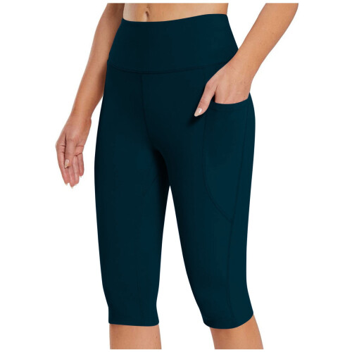 Γυναικείο κολάν Capris με ψηλή μέση μέχρι το γόνατο, για καθημερινή χρήση, με τσέπες 1