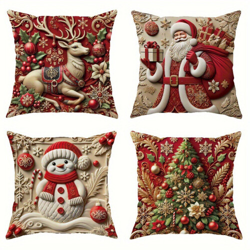 Fodere per cuscini natalizie in tessuto morbido rosso, 4 pezzi, 45x45 cm 1