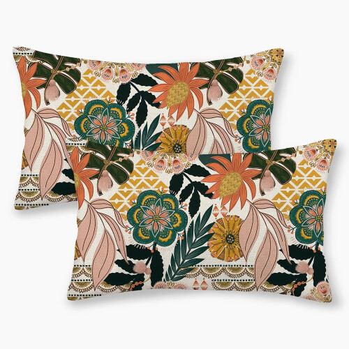 Fețe de pernă florale boho din in, 30x50 cm, set de 2