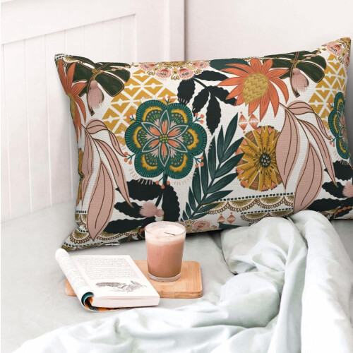 Fețe de pernă florale boho din in, 30x50 cm, set de 2 1